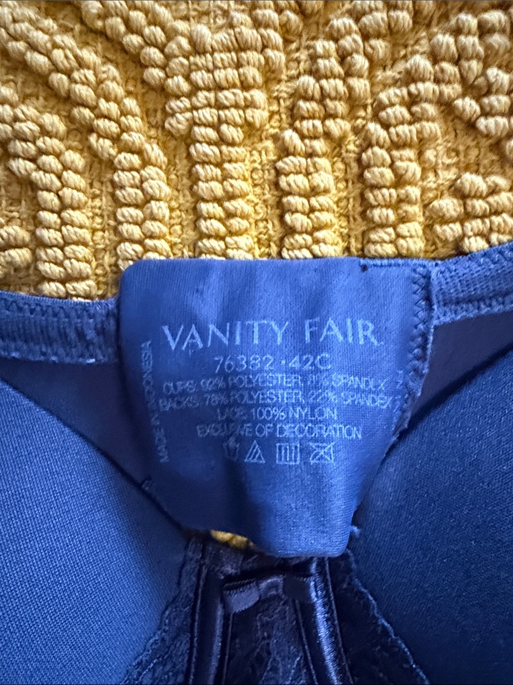 Vanity Fair Navy Full-Coverage T-Shirt Bra 42c - Picture 2 of 2